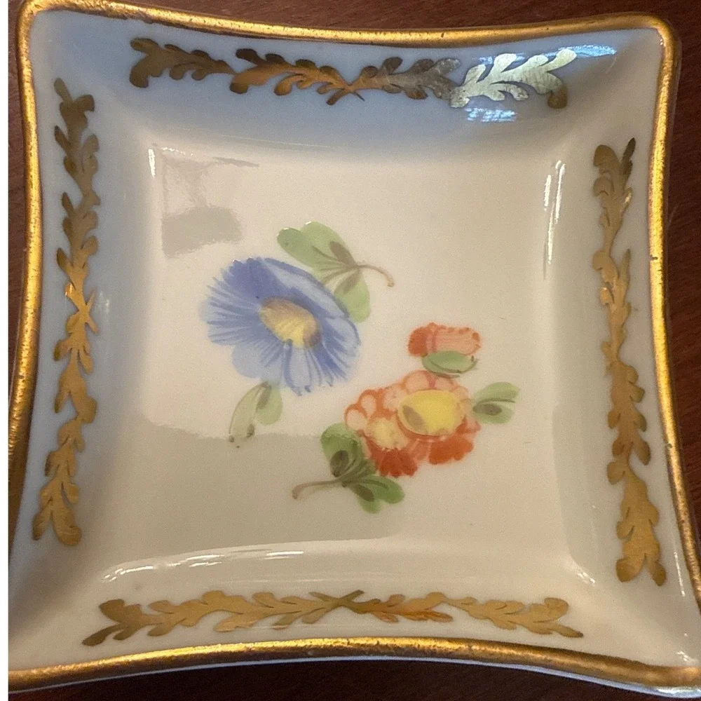 Dresden butter pat dishes set of 4 floral gold antique porcelain painted trinket
